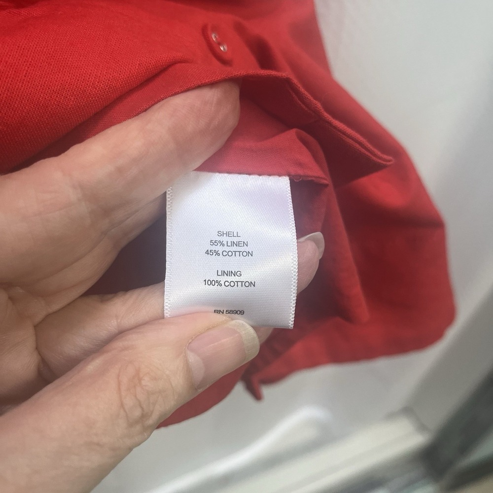 Gibson Latimer Red Linen Blend Fit And Flare Dress Pintuck Small - Picture 5 of 7